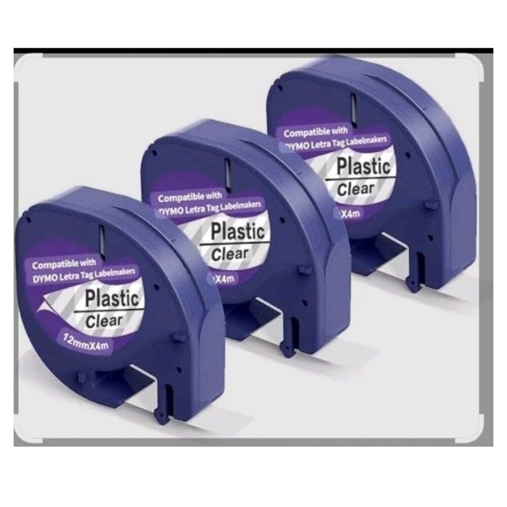 New DYMO 3 Pack Refills Plastic Labels Clear 12mmx4m Label Maker Tape 1/2 Inch